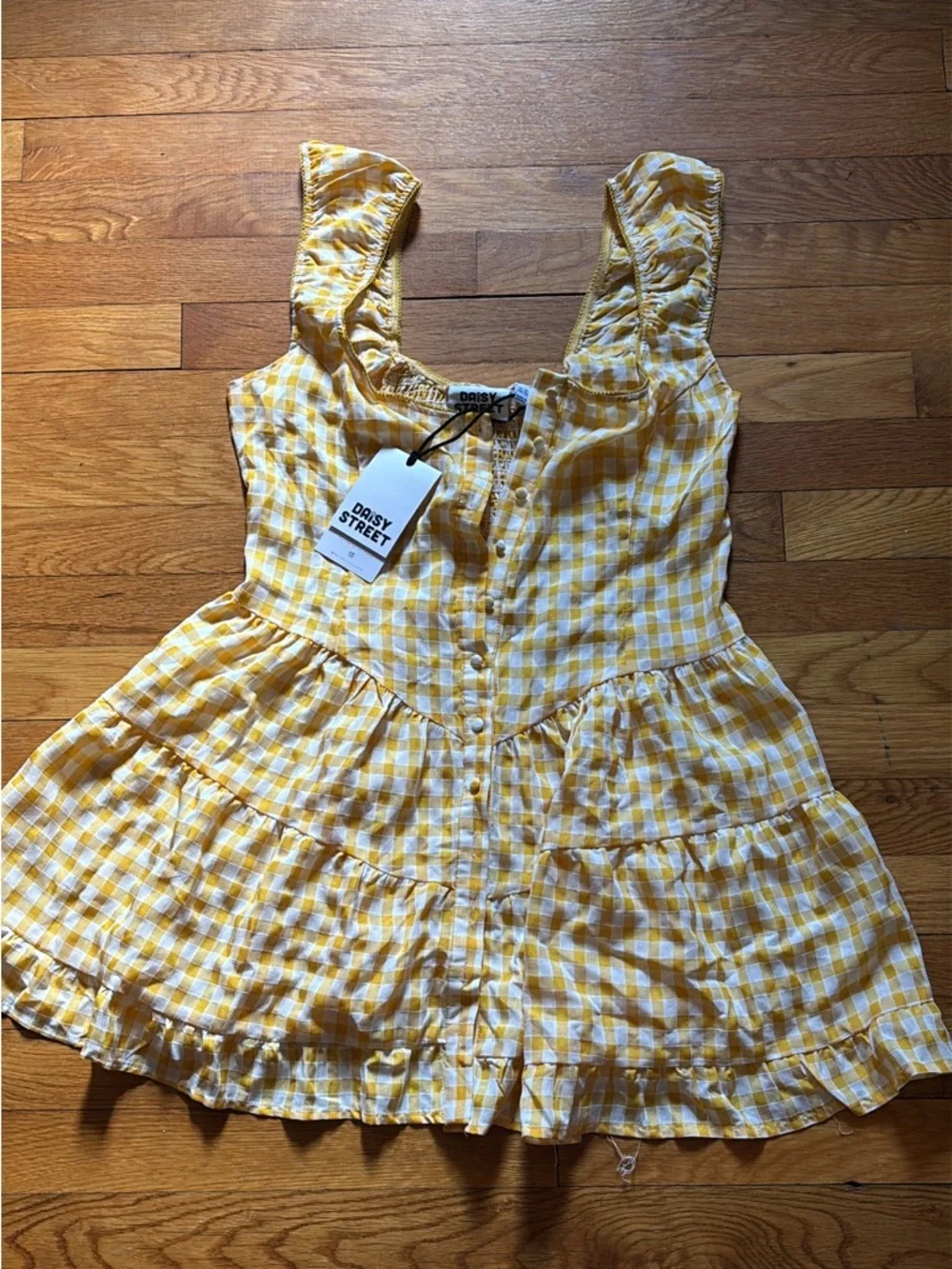 NWT Daisy Street Yellow Gingham Midi Dress - Picture 1 of 2